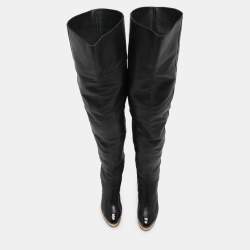 Chanel Black Leather Baroque Style Tall Boots Size 38.5