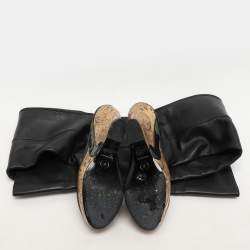 Chanel Black Leather Baroque Style Tall Boots Size 38.5