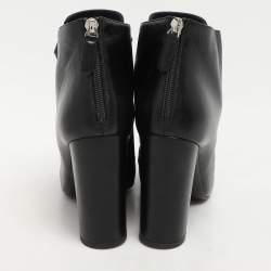 Chanel Black Leather Camellia Block Heel Ankle Boots Size 39