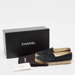 Pre Owned Chanel Black Canvas CC Cap Toe Espadrille Flats Size 37