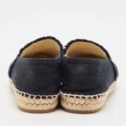 Pre Owned Chanel Black Canvas CC Cap Toe Espadrille Flats Size 37
