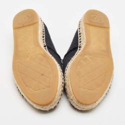 Pre Owned Chanel Black Canvas CC Cap Toe Espadrille Flats Size 37