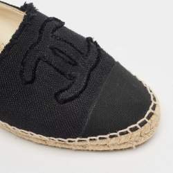 Pre Owned Chanel Black Canvas CC Cap Toe Espadrille Flats Size 37