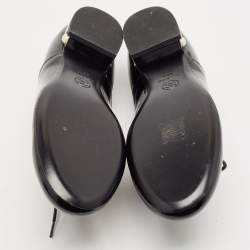 Pre Owned Chanel Black Patent Leather CC Lace Up Oxfords Size 38.5