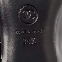 Pre Owned Chanel Black Patent Leather CC Lace Up Oxfords Size 38.5