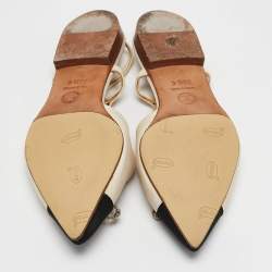 Chanel Beige/Black Canvas Cap Toe Slingback Flat Sandals Size 35.5