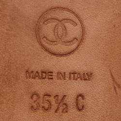 Chanel Beige/Black Canvas Cap Toe Slingback Flat Sandals Size 35.5