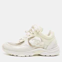 Chanel Off White Patent Leather and PVC CC Low Top Sneakers Size 36