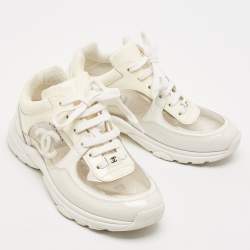 Chanel Off White Patent Leather and PVC CC Low Top Sneakers Size 36