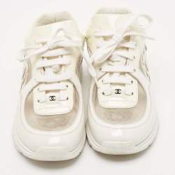 Chanel Off White Patent Leather and PVC CC Low Top Sneakers Size 36