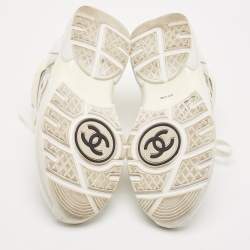 Chanel Off White Patent Leather and PVC CC Low Top Sneakers Size 36
