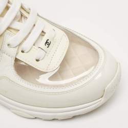 Chanel Off White Patent Leather and PVC CC Low Top Sneakers Size 36