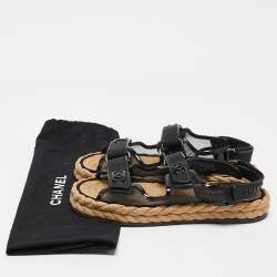 Chanel Black Mesh and Patent Leather Espadrille Dad Sandals Size 40