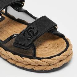 Chanel Black Mesh and Patent Leather Espadrille Dad Sandals Size 40