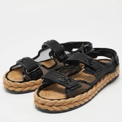 Chanel Black Mesh and Patent Leather Espadrille Dad Sandals Size 40