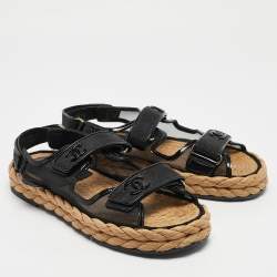 Chanel Black Mesh and Patent Leather Espadrille Dad Sandals Size 40