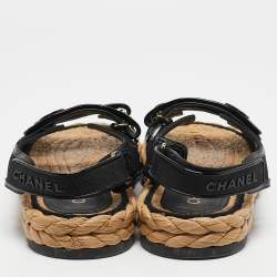 Chanel Black Mesh and Patent Leather Espadrille Dad Sandals Size 40