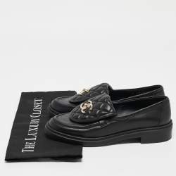 Chanel Black Quilted Leather CC Turnlock Loafers Size 36