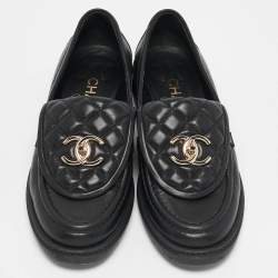 Chanel Black Quilted Leather CC Turnlock Loafers Size 36