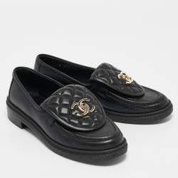 Chanel Black Quilted Leather CC Turnlock Loafers Size 36