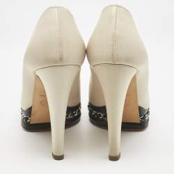 Pre Owned Chanel Beige/Black Leather CC Cap Toe Chain Link Platform Pumps Size 36