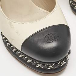 Pre Owned Chanel Beige/Black Leather CC Cap Toe Chain Link Platform Pumps Size 36