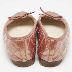 Chanel Rose Gold Patent Cap Toe CC Bow Ballet Flats Size 35.5