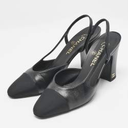 مملوكة مسبقًا Chanel Black Leather and Canvas CC Cap Toe Slingback Pumps Size 39