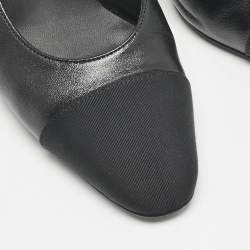 مملوكة مسبقًا Chanel Black Leather and Canvas CC Cap Toe Slingback Pumps Size 39