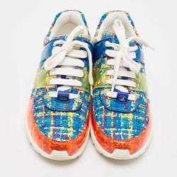 مملوكة مسبقًا Chanel Multicolor Tweed Fabric And PVC Lace Up Sneakers Size 39.5