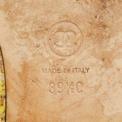 Pre Owned Chanel Yellow/Black Tweed and Canvas Bow CC Cap Toe Ballet Flats Size 39.5