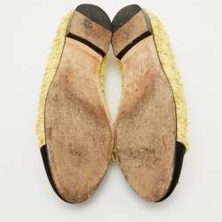 Pre Owned Chanel Yellow/Black Tweed and Canvas Bow CC Cap Toe Ballet Flats Size 39.5