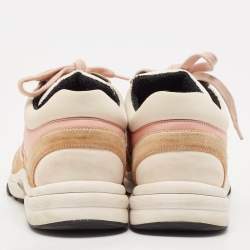 Chanel Multicolor Fabric and Leather CC Lace Up Sneakers Size 37.5