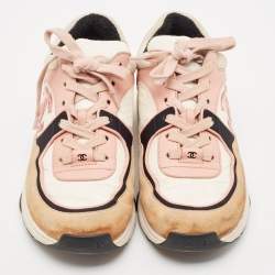 Chanel Multicolor Fabric and Leather CC Lace Up Sneakers Size 37.5