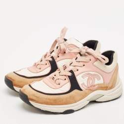 Chanel Multicolor Fabric and Leather CC Lace Up Sneakers Size 37.5