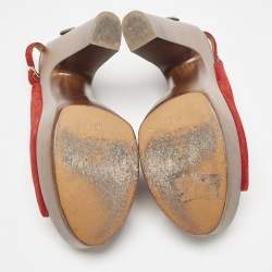 Chanel Red Suede CC Slingback Platform Sandals Size 36