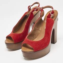 Chanel Red Suede CC Slingback Platform Sandals Size 36
