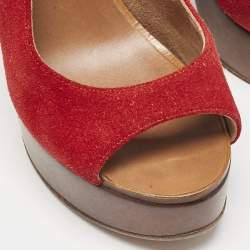 Chanel Red Suede CC Slingback Platform Sandals Size 36