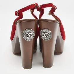 Chanel Red Suede CC Slingback Platform Sandals Size 36