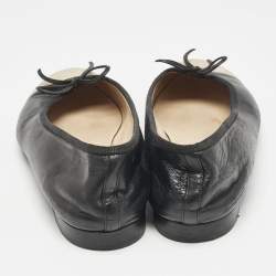 Pre Owned Chanel Black/Beige Leather CC Ballet Flats Size 37.5