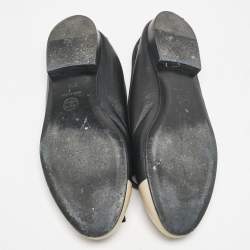 Pre Owned Chanel Black/Beige Leather CC Ballet Flats Size 37.5