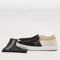 Chanel Black/White Tweed And Suede Slip On Sneakers Size 39