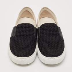Chanel Black/White Tweed And Suede Slip On Sneakers Size 39