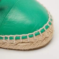 Pre Owned Chanel Green Leather CC Cap Toe Flat Espadrilles Size 36