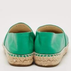 Pre Owned Chanel Green Leather CC Cap Toe Flat Espadrilles Size 36