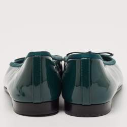 Pre Owned Chanel Dark Green Patent Leather CC Ballet Flats Size 37