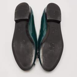 Pre Owned Chanel Dark Green Patent Leather CC Ballet Flats Size 37