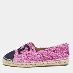 مملوكة مسبقًا Chanel Black/Pink Fabric and Tweed Interlocking CC Logo Espadrille Flats Size 39