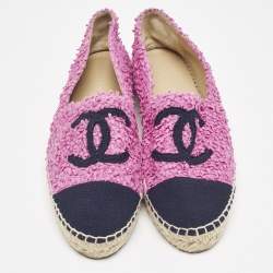 مملوكة مسبقًا Chanel Black/Pink Fabric and Tweed Interlocking CC Logo Espadrille Flats Size 39