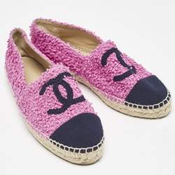 مملوكة مسبقًا Chanel Black/Pink Fabric and Tweed Interlocking CC Logo Espadrille Flats Size 39